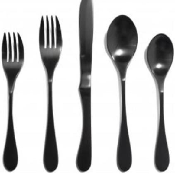 KNORK Black silverware 5 Piece flatware set Matte Black Titanium finish. NEW - Picture 5 of 5